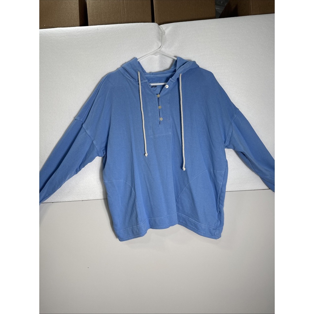 Aerie‎ Women's XS Oversized Blue Henley Button Neck Pullover Hoodie Terry 54485